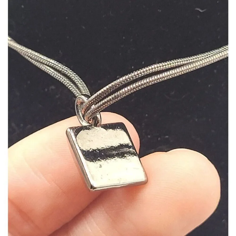 Express Gunmetal Silver Square Tiger's Eye Blue Pendant Necklace 17in
